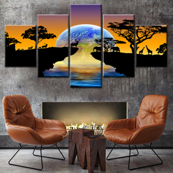 modern 5 panel unframed canvas print of animal Painting Wall Art Home Decor 5 Panels Pictures For Living Room