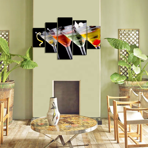 Latest Product Cocktails Glass Art Canvas Prints, Home Decoration Artwork 5 Panels Wall Printing