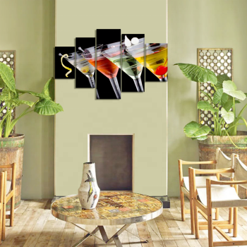 Latest Product Cocktails Glass Art Canvas Prints, Home Decoration Artwork 5 Panels Wall Printing