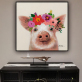 Stretched Canvas Large Size Family Painting pig With flowers Ready to Hang in Child Living Room