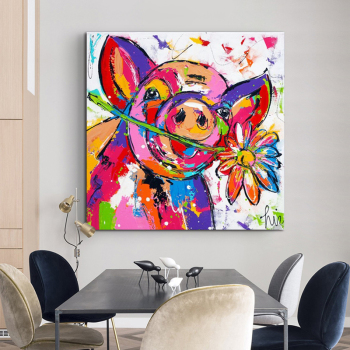 Hand Painted Cool pig Canvas Oil Paintings Wall Art for Living Room Home Wall Decor Animals Pictures for Kids Room Art Decor