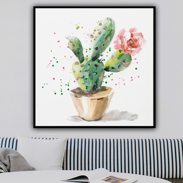 New Arrivals Hand-painted Colorful Flowers Cactus Oil Painting on Canvas Home Decor Handmade Canvas Cactus Plants Oil Painting