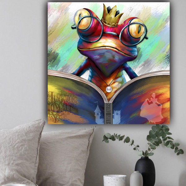 New arrival wall art custom design reading book frog abstract painting prints canvas painting wholesale