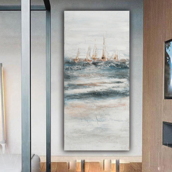 Heavy texture abstract sailing boat sea view oil painting, home hotel decoration canvas handmade oil painting
