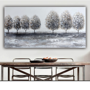 Abstract heavy oil grey trees handmade art painting, kids and adults home decor wall decor painting
