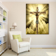 Golden Sky Jesus Sculpture Cross Living Room Wall Art Home Decoration Oil painting Printing Canvas Painting