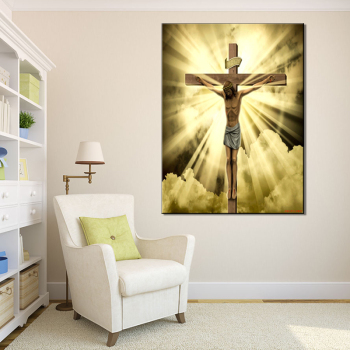 Golden Sky Jesus Sculpture Cross Living Room Wall Art Home Decoration Oil painting Printing Canvas Painting