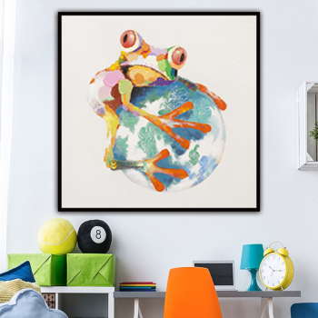 Decoración de pared hecha a mano Una rana encantadora con una pelota en sus brazos Arte abstracto de la lona Pintura al óleo decoración de la pared