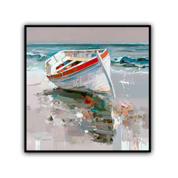 handmade oil painting A boat by the sea Thick texture home decor  Wall Decoration