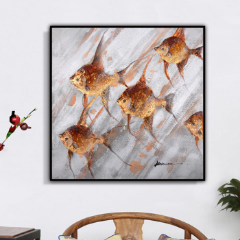 Handmade Oil Paintings Gold Fishes Large Abstract Painting Animal Print Canvas Wall Art Home Decor