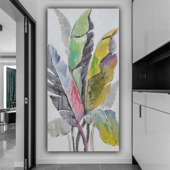 Handmade Abstract Design Wall Art Canvas Oil Painting On Canvas, Stretched Color banana leaves Oil Painting