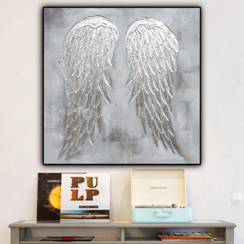 Custom handmade quality canvas artwork handmade painting, angel wings silver abstract oil painting from photo