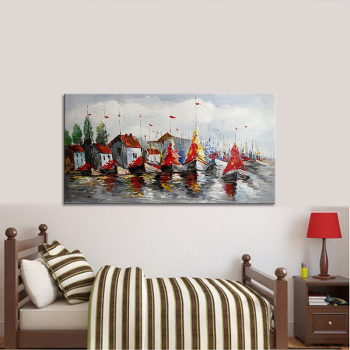 handmade painting Thick texture Seaside family for room decoration