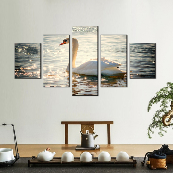 5 piezas de póster de paisaje marino con impresión de lienzo de cisne blanco para decoración navideña de sala de estar