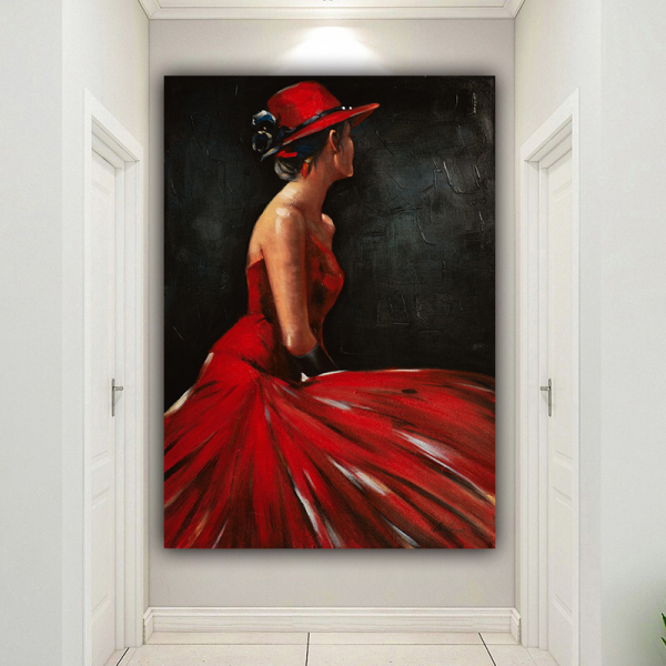 Handmade  Texture Oil Painting A woman in a red evening dress Abstract Art Wall Pictures  Decoration