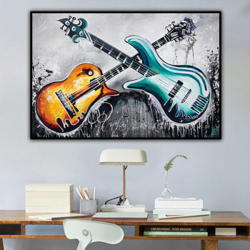 Hand painted, colorful guitar brother Art Wall Art Abstract Home Wall Oil Painting Canvas Spray Painting