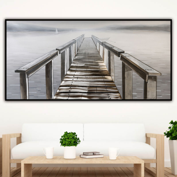 Home Decor Hand Made oil painting A bridge to the sea Decorative painting