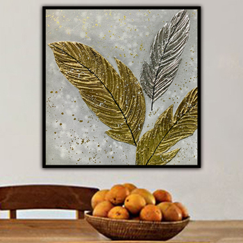 handmade oil painting  Golden feathers Thick texture home decor  Wall Decoration