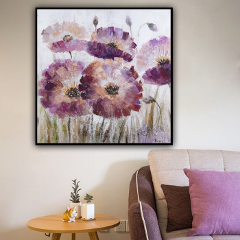 handmade oil painting  Thick texture Abstract lotus  pink purple  home decor  Wall Decoration