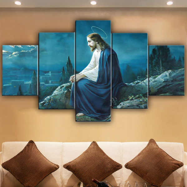 Jesus Blue Background 5 Canvas Wall Art Combination Painting Home Decoration Oil Painting