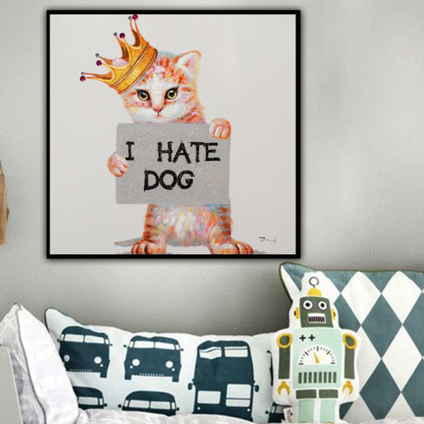Modern pop art Handmade Abstract Animal Wall Art Picture colourful cat Oil Painting for wall home hotel decoration