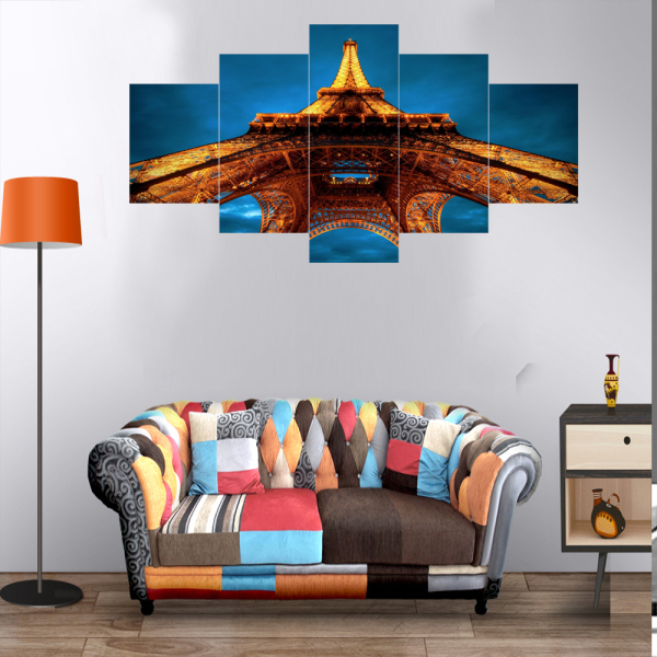 Modern Frameless Golden Light Eiffel Tower Printing Wall Art Home Oil Painting Decoration 5 Living Room Pictures