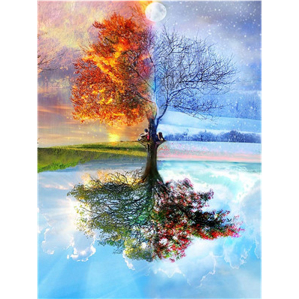 Pintura de árbol de cuatro estaciones, pintura Digital Diy por números, cuadro de arte vegetal hecho a mano, pintura al óleo de flores para arte de pared del hogar