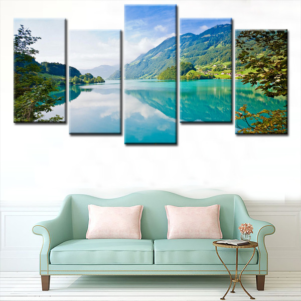 Home Wall Decoration Green Mountains And Water Blue Sky Realistic Landscape Painting 5 Oil Painting Spray Painting