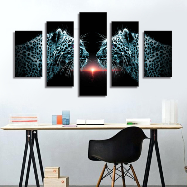 5 panels tiger Beacon Canvas Wall Art Canvas Painting Custom Wall Paintings Art Work Painting  Living Room Wall Decoration