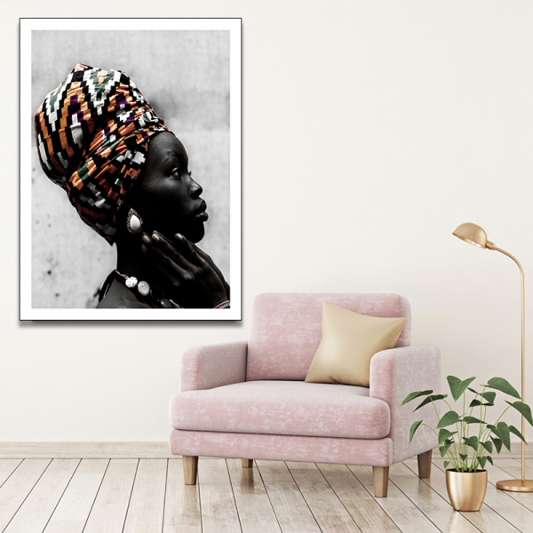 OEM stretched home decorative frameless canvas wall painting, Africa women portrait picture paintings wholesale