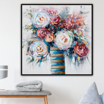 handmade oil painting  Thick texture Abstract A vase full of flowers home decor  Wall Decoration