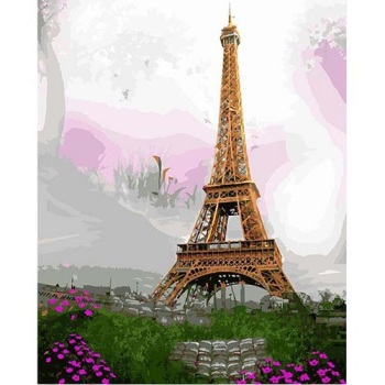 Factory direct selling Effil tower landscape canvas art graceful oil diy painting by numbers for sale, Hot hand paint by numbers