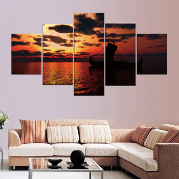 Super quality designs sunset and sailing boat painting art printing canvas decorative painting