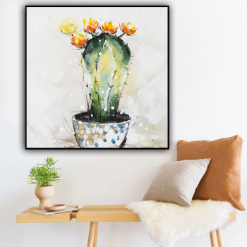 Skilled Artist Handmade High Quality Colorful Cactus Oil Painting on Canvas Green Plants Cactus Oil Painting for Living Room