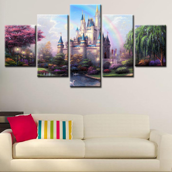Frameless Canvas Castle Landscape Dream Printing Wall Art Home Oil Painting Decoration 5 Living Room Pictures