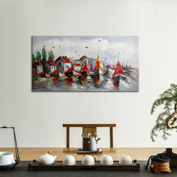handmade painting Thick texture Seaside family for room decoration