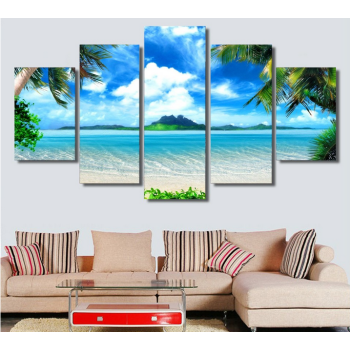 5 pièces impressions sur toile plage bleu palmiers peinture mur Art Anime décor à la maison panneaux affiche modulaire photos pour salon