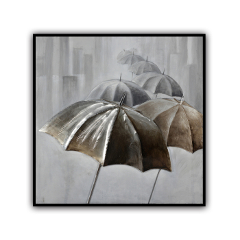 handmade oil painting  Thick texture A line of gray and black umbrellas home decor  Wall Decoration
