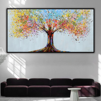 handmade painting Thick texture A colorful tree for room decoration