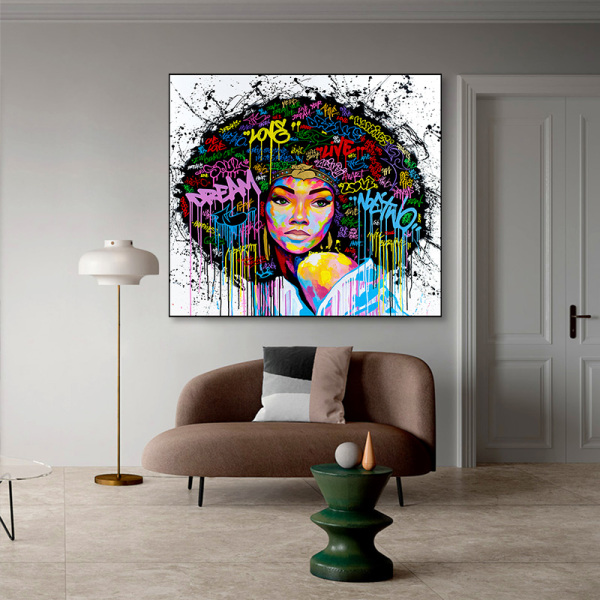 Best short lint canvas print painting, printed canvas art painting, fashional black lady printed canvas painting