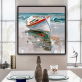 handmade oil painting A boat by the sea Thick texture home decor  Wall Decoration