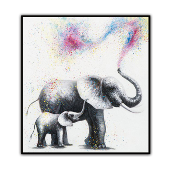 Handgefertigte Wanddekoration, Elefanten sprühen Regenbögen auf Elefantenbabys, abstrakte Leinwandkunst, Ölgemälde, Dekor, Wanddekoration