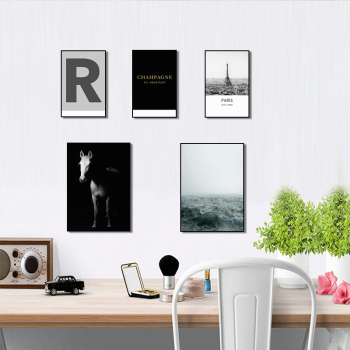 Nordic Simple 2018 New Style 5pcs Leinwand Malerei Druck R Brief Weiß und Schwarz Poster für Wohnzimmer