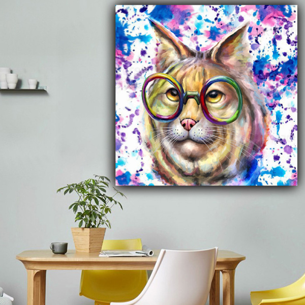 Canvas wall art custom design color cat photo animal picture print modern home decoration painting
