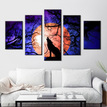 5 panneaux pleine lune toile groupe peintures paysage impression loup affiche pour la décoration de la maison décoration de noël