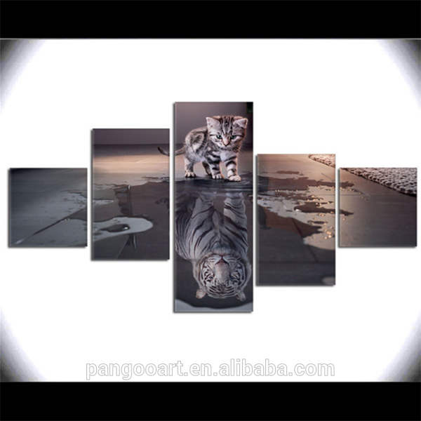 Canvas Wall Art Painting Decor for living room 5 Panels Decoration Modern Canvas Prints Artwork Cat and Tiger Pictures Painting