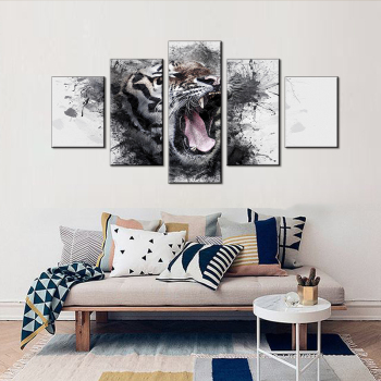 En gros 5 panneaux tigre peinture toile moderne abstrait Animal art peintures pour salon bureau décoration de noël