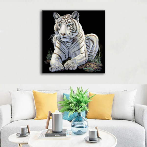 High end rolled packing lovely white tiger animal painting, hanging canvas art painting without frame