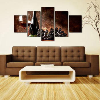 Arte de pared moderno de uvas y vino, 5 piezas, pintura plana de vino de naturaleza muerta, impresión en lienzo, decoración de Bar, restaurante, decoración nórdica para el hogar