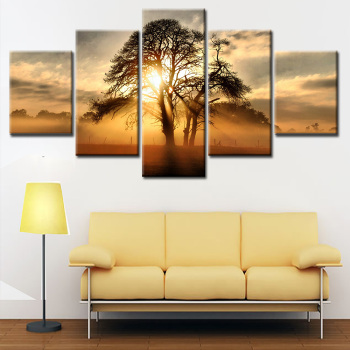 Modern 5 Frameless Canvas Sunlight Through Fog Printing Wall Art Home Decoration 5 Living Room Picture